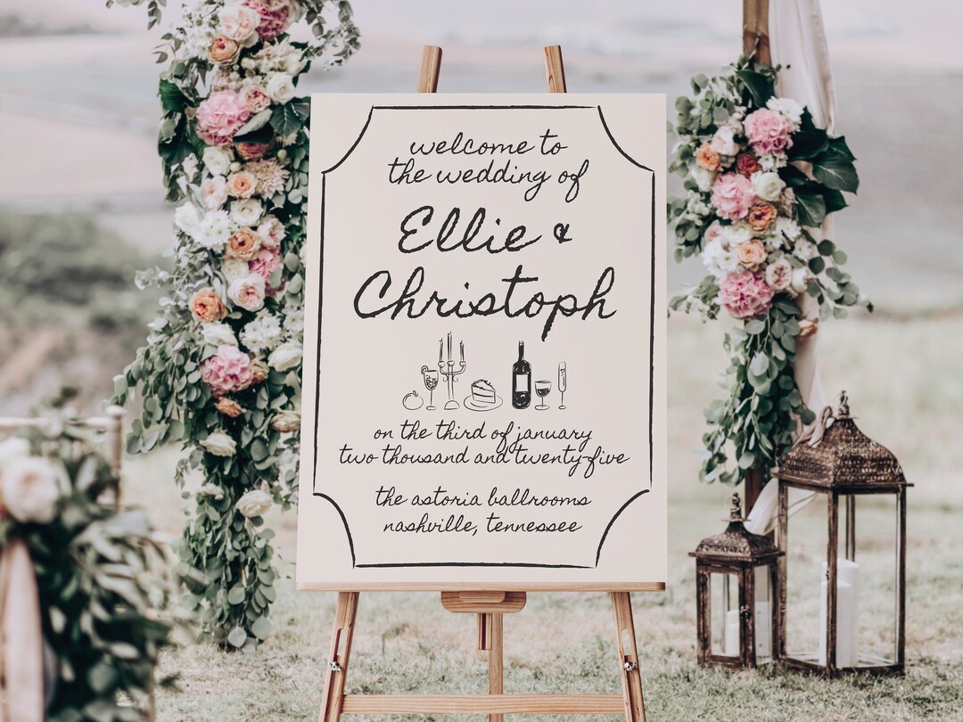 Wedding Welcome Sign: Vintage Minimalist Style (hand Drawn Canva ...