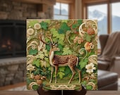 William Morris Inspired Woodland Deer Ceramic Tile | Art Nouveau