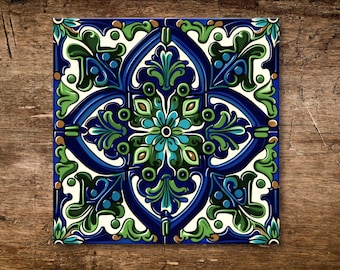 Blue and Green Talavera Inspired Ceramic Tile | Mexican Spanish Tile Style| Backsplash Accent Tile | Kitchen Tile | Wall Tile | Accent Tile