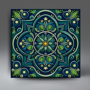 Blue and Green Talavera Inspired Ceramic Tile | Mexican Spanish Tile | Backsplash Accent Tile | Ceramic Gift | Wall Art | Trivet Option