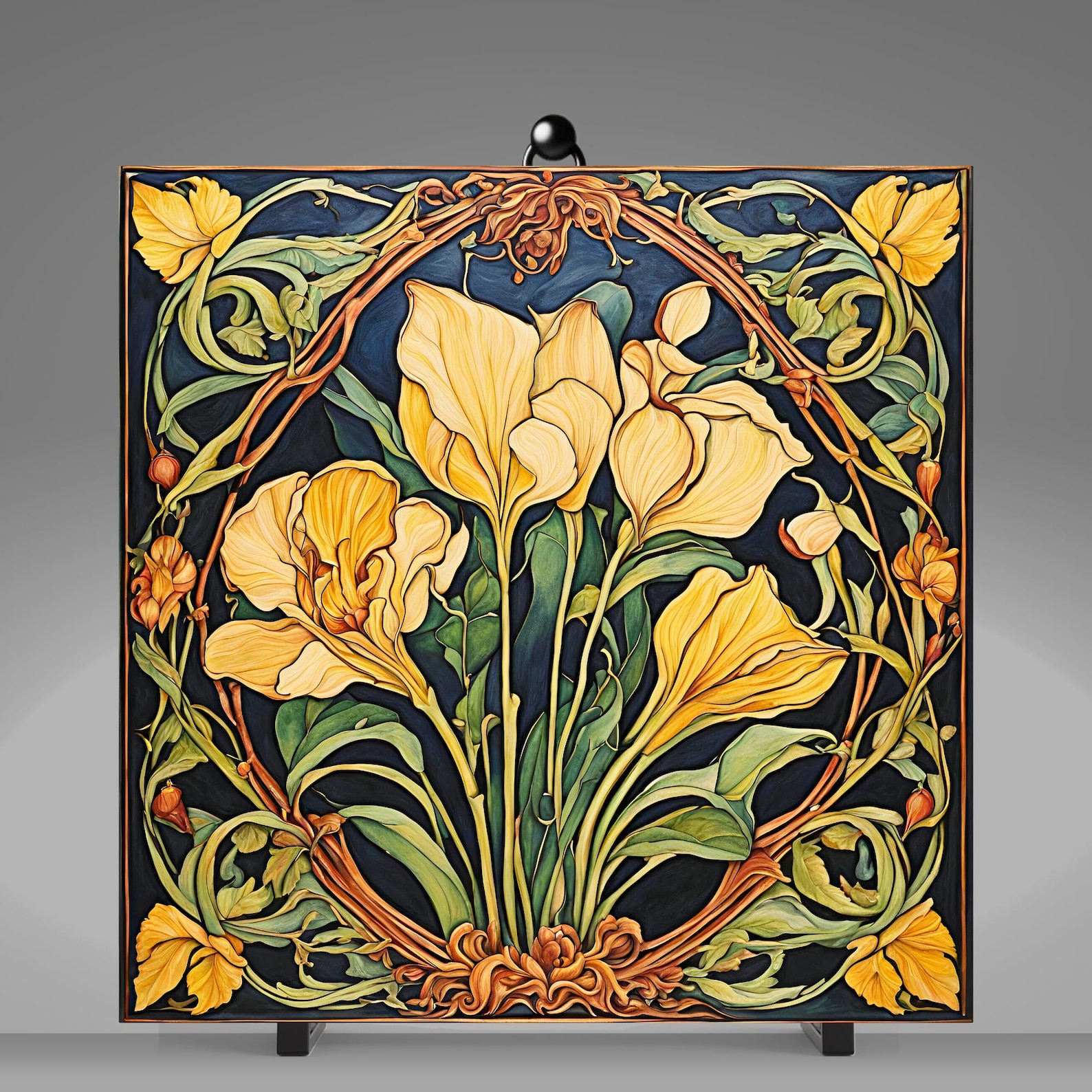 Art Nouveau Calla Lily Ceramic Tile | Yellow Floral Wall Art | Handmade ...