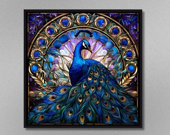 Peacock Stained Glass Effect Ceramic Tile | Eastern Art | Unique Home Decor | Wall Decor | Art Nouveau | Gift for Her