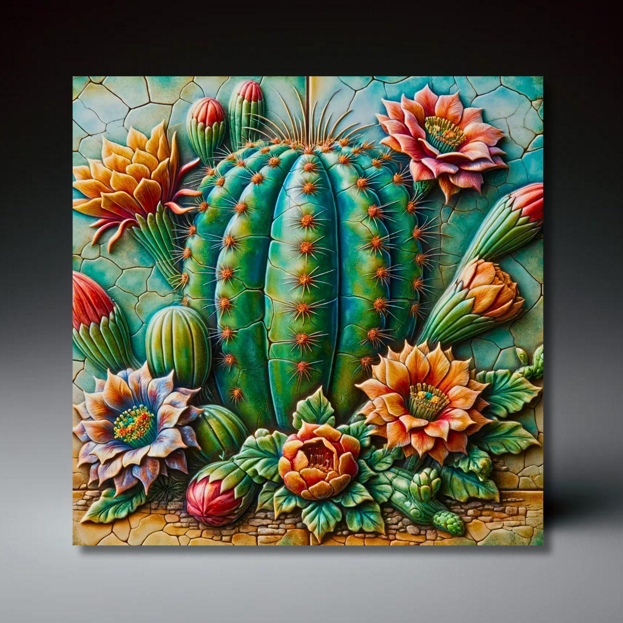Desert Southwest Blooming Cactus Ceramic Art Tile (2) | Southwestern Decor | Birthday Gift | Wall Art Decor | Backsplash Tile | Accent Tile