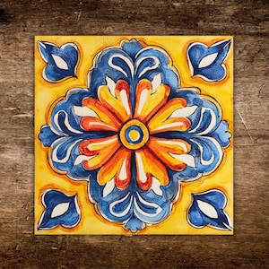 Vibrant Mexican Talavera Style Art Ceramic Tile | Kitchen Decor | Spanish Tile | Wall Art Decor | Birthday Gift | Decorative Tile