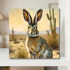 Southwest Jackrabbit Art Tile | Desert Animal Art | Western Wildlife Art | Southwestern Home Decor | Bunny Gift | Desert Wall Art | Trivet image 2