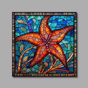 Starfish Stained Glass-look Ceramic Art Tile | Coastal Wall Art | Ocean Art | Beach House Decor | Ceramic Trivet Option |Nautical Home Decor