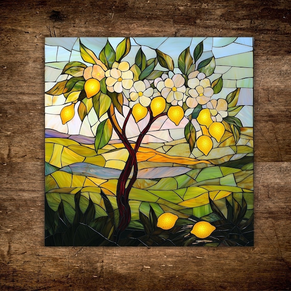 Stained Glass Effect Lemon Tree Ceramic Tile | Italian Amalfi