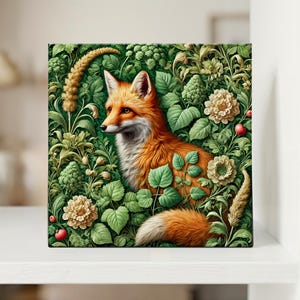 William Morris Inspired Woodland Fox Ceramic Tile | Art Nouveau | Wall Decor | Vintage Art | Traditional Decor  | Trivet Option | Gift