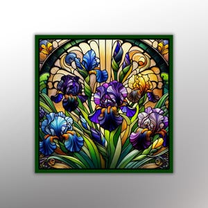 Faux Stained Glass Bearded Iris Ceramic Tile | Floral Art | Decorative Tile | Gift for Flower Lover | Unique Home Decor | Gift for Gardener