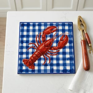 Ceramic Lobster Kitchen Trivet | Mediterranean Decor | Italian Coastal Kitchen Gift | Fish Decor | Beach House Style | Unique Kitchen Gift