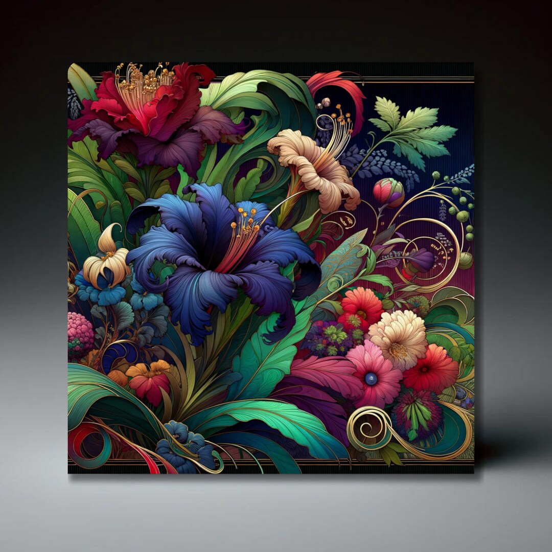 Floral Art Nouveau Ceramic Art Tile Home and Kitchen Decor Vintage