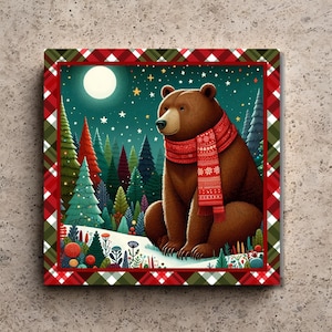 Winter Bear Holiday Trivet| Ceramic Tile Spoonrest | Kitchen Decor | Christmas Decor | Christmas Folk Art | Hostess Gift | Gift for Her