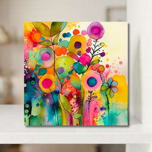 Abstract Wildflower Watercolor Ceramic Art Tile (4) | Wall Decor | Gift for Mom | Emblem Tile | Floral Art | Spring and Summer Decor
