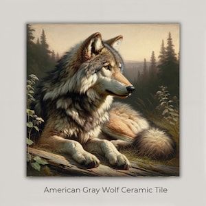 Audubon Inspired Gray Wolf Art Tile | Wildlife Art | Wolf Art Trivet Option | Woodland Animal Artwork | Nature Decor | Gift for Him, Dad