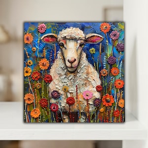 White Sheep Ceramic Tile | Kitchen Decor | Farmhouse Decor | Folk Art | Decorative Tile | Handmade Gift | Farm Animals | Accent Tile