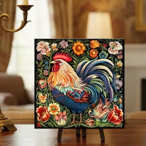 French Provincial Rooster Ceramic Tile | Farmhouse Kitchen Decor | French Country Ceramic Tile | Rooster Collectible | Trivet Option