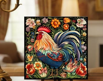 French Provincial Rooster Ceramic Tile | Farmhouse Kitchen Decor | French Country Ceramic Tile | Rooster Collectible | Trivet Option