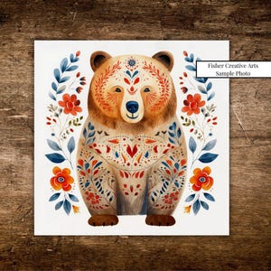 Folk Art Bear Ceramic Trivet with Cork Backing | Kitchen Gifts | Gift for Cook | Nature Lover Gift | Christmas Gift Teacher, Hostess