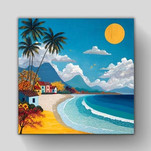 Tropical Coastal Ceramic Tile - Beach, Palm Trees, Sunset, Ocean, Mountain View Decor | Trivet Option | Decorative Backsplash Tiles | Gift