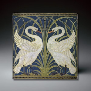 Walter Crane's "Swan and Rush and Iris" Ceramic Art Tile | Unique Home Decor | Famous Art | Art Nouveau | Handmade Gift | Wall Art Decor |