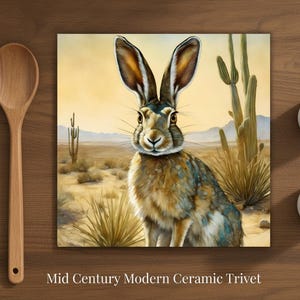 Southwest Jackrabbit Art Tile | Desert Animal Art | Western Wildlife Art | Southwestern Home Decor | Bunny Gift | Desert Wall Art | Trivet image 3