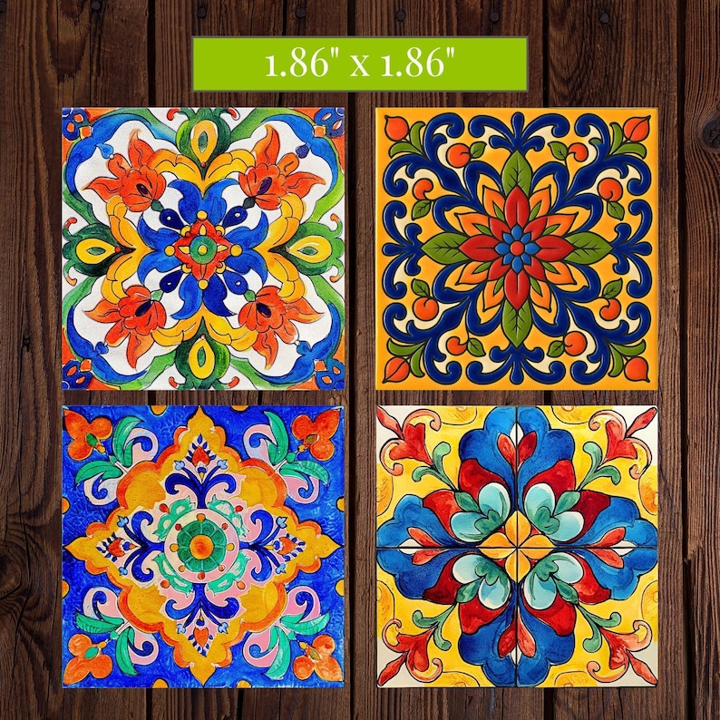 Mexican Talavera Inspired Set of 12 Tiles for Crafts, Magnets, and DIY Projects | Spanish Tiles | Mosaic Craft Supplies | Magnet Making image 4