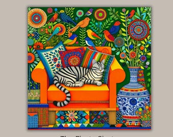 Mexican Folk Art Ceramic Tile | Wall Art | Unique Home Decor | Gift for Cat Lover | Boho Art Decor | Spanish Decor | Decorative Tile |Trivet