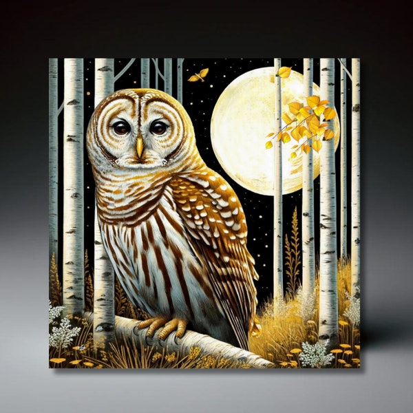 Barred Owl in Birch Trees Ceramic Art Tile | Owl Collector | Unique Home Decor | Striped Hoot Owl | Gift for Mom | Mothers Day | Wall Decor