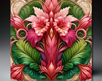 Art Nouveau Ceramic Art Tile | Vintage Inspired Art | Unique Home Decor | Wall Art Decor | Gift for Mom | Handmade Gift | Pink Botanical