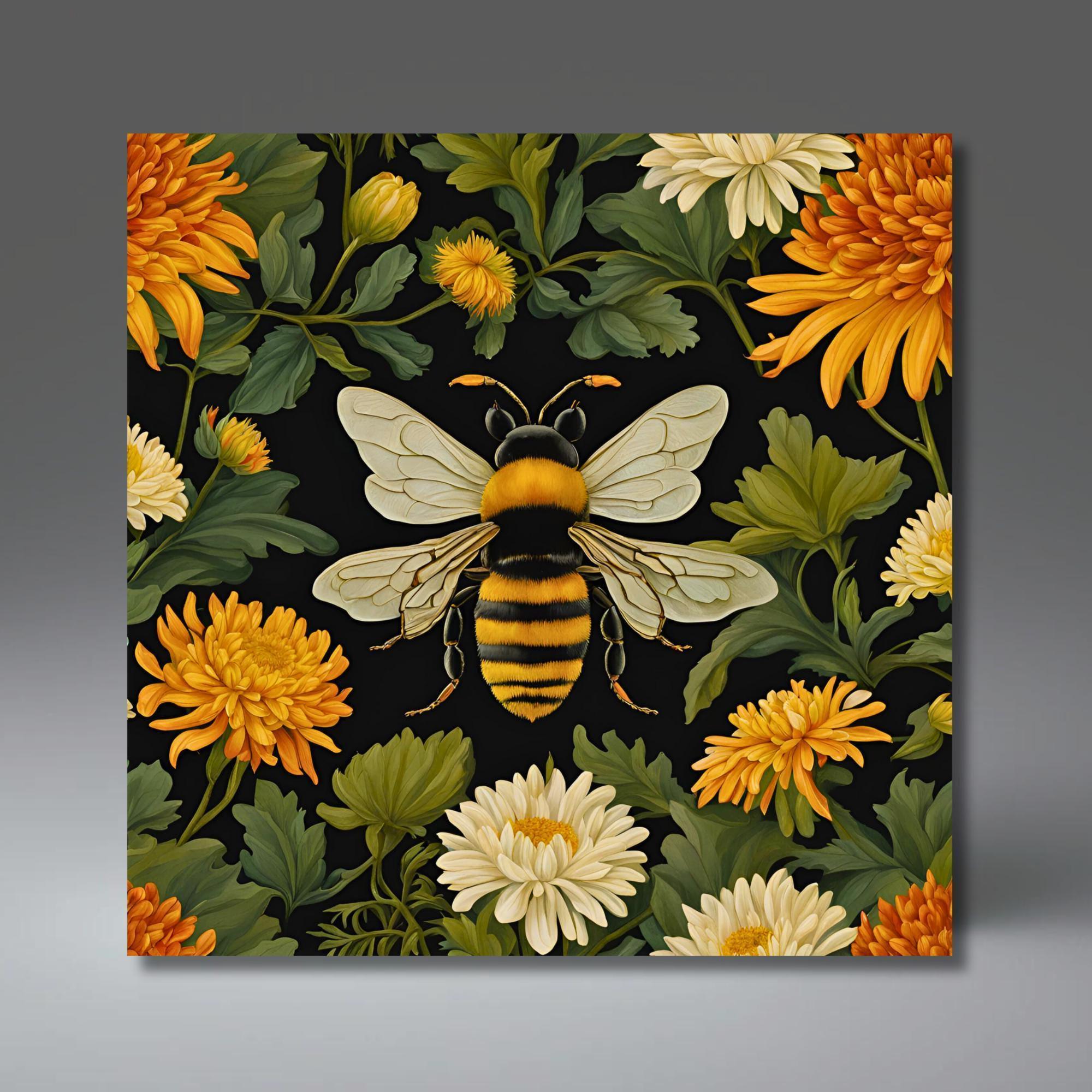 William Morris Inspired Floral and Bee Ceramic Tile | Art Nouveau | Vintage Wall Art | Traditional Decor  | Trivet Option | Chrysanthemums