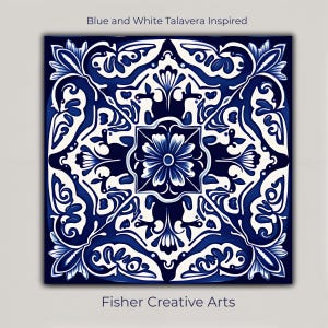 Blue and White Talavera Inspired Ceramic Tile | Mexican Spanish Tile | Kitchen Backsplash | Trivet Hot Pad Option | Bath and Shower Tile