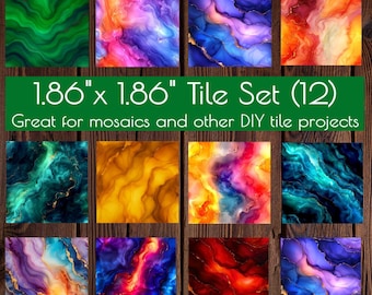 Abstract Art Ceramic Mini Tiles: Marble-Like Mosaic Craft Supplies -Set of 12 | Magnet Making Supplies | Mixed Media Tiles | Mosaic Supplies