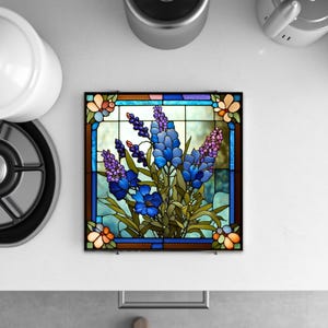 Texas Bluebonnets Tile | Texas State Flower Gift | Bluebonnet Art Tile | Housewarming Gift | Stained Glass Style Floral | Gift for Texan image 4