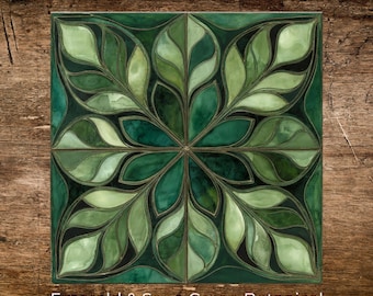 Emerald and Sage Green Botanical Ceramic Tile, Kitchen and Stove Wall, Stair Risers, 6x6 tile, Bath, Shower & Patio Leaf Patterned Tile