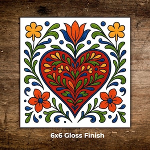 Mexican Folk Art Heart Tile | Colorful Talavera Style Ceramic Art Tile | Decorative Wall Tile | Trivet Option |  Wall Art | Gift for Her