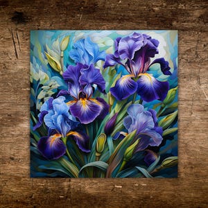 Purple Iris Ceramic Art Tile | Floral Art | Botanical Art | Gift for Her | Wall Art Decor | Handmade Gift | Flower Lover Gift | Gardener