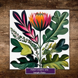 Modern Art Tropical Bloom Ceramic Tile, Botanical Wall Art, Nature Decor, Unique Gift for Plant or Flower Lover, Trivet Option | Backsplash