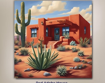 Desert Southwest Red Adobe House Ceramic Tile | Southwestern Decor | Wall Art Decor |  Arizona New Mexico Art | Trivet Option