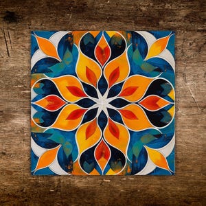 Blue and Orange Mediterranean Ceramic Backsplash Tile, Spanish Pattern, Stove Wall, Stair Risers, Fireplace Tile | Bath and Shower Tile