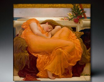 Flaming June by Leighton Ceramic Art Tile | Home Decor | Famous Artwork | Ceramic Wall Art | Oil Painting Style | Vintage Art | 2 sizes