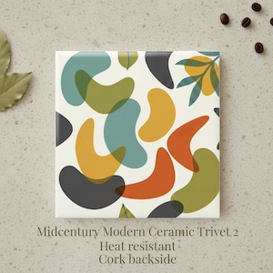 Mid Century Modern Ceramic Trivet (II) | Retro Kitchen Decor | Heat Resistant Hot Pad | Atomic Era Art Tile | Unique Housewarming Gift |