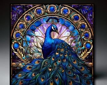 Peacock Stained Glass Effect Ceramic Tile | Eastern Art | Unique Home Decor | Trivet Option | Wall Decor | Art Nouveau | Gift for Her