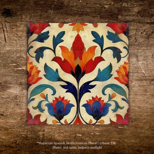 Moroccan Floral Backsplash Tile | Mediterranean Ceramic Wall Tile | Rustic Kitchen Backsplash | Spanish  Decorative Tile | Stair Riser |