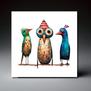 Whimsical Bird Folk Art Ceramic Tile | Gift for Bird Lover | Handmade gift | Decorative Tile | Trivet Option |