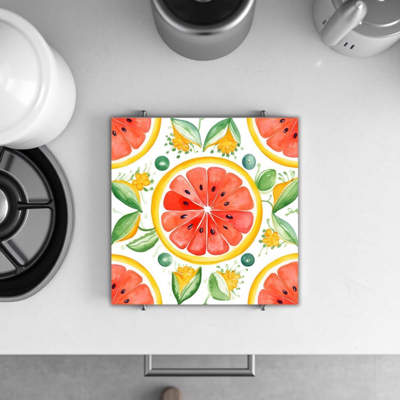 Grapefruit Ceramic Tile | Fruit Talavera Style Kitchen Decor | Backsplash Tile | Trivet Option | Citrus Fruit Art | Summer Kitchen Decor immagine 5