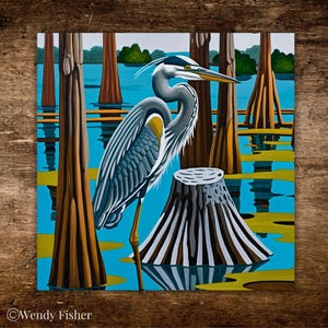 Great Blue Heron Decorative Ceramic Tile | Lakehouse Art | Bird Lover Wall Decor | Texas Wildlife Art | Southern Home Decor | Nature Gift