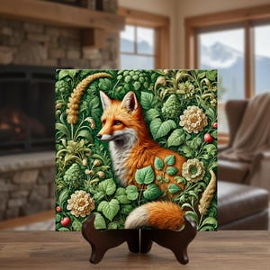 William Morris Inspired Woodland Fox Ceramic Tile | Art Nouveau | Wall Decor | Vintage Art | Traditional Decor | Trivet Option | Gift image 3