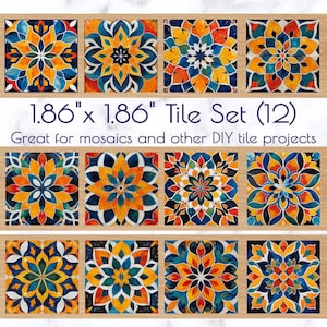 Rustic Moroccan Set of 12 Tiles for Crafts, Magnets, and DIY Projects | Spanish Tiles | Mosaic Craft Supplies | Magnet Making Supplies