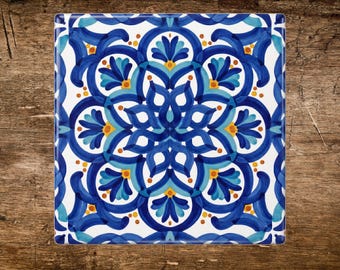 Italian Deruta Blue and White Ceramic Tile | Kitchen Backsplash | Mediterranean Majolica Tile | Bathroom and Stair Riser Tile | Cobalt Blue