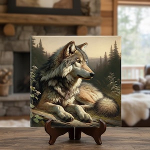 Audubon Inspired Gray Wolf Art Tile | Wildlife Art | Wolf Art Trivet Option | Woodland Animal Artwork | Nature Decor | Gift for Him, Dad